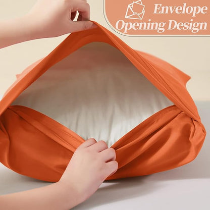 Vonty 2 Pack Queen Pillow Cases - 20x30 Inch, 1800 Thread Count Microfiber Pillowcases Queen Size Burnt Orange Pillow Cases Luxury & Soft Embroidered Bed Pillow Covers with Envelope Closure