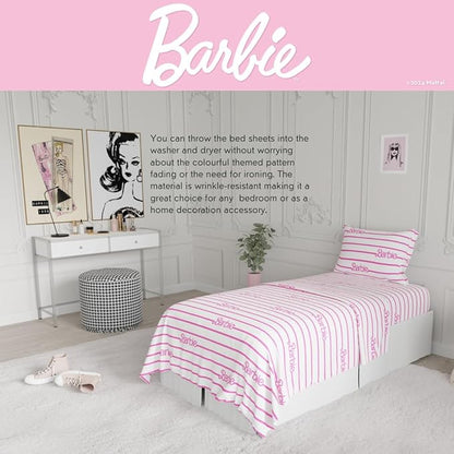 Collectibles Barbie Logo Bedding Super Soft Cozy Microfiber 3 Piece Twin Sheet Set, (Officially Licensed Product) by Franco