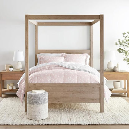 LINENS & HUTCH Comforter Set Patterned Microfiber All Season Down-Alternative Ultra Soft Bedding in Pressed Flowers - King/Cal-King Pressed Flowers Pink