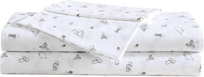 Eddie Bauer - Sheet Set, Luxurious Cotton Percale Bedding with Matching Pillowcases, Crisp & Cool, Fully Elasticized (Camp Green, Queen)