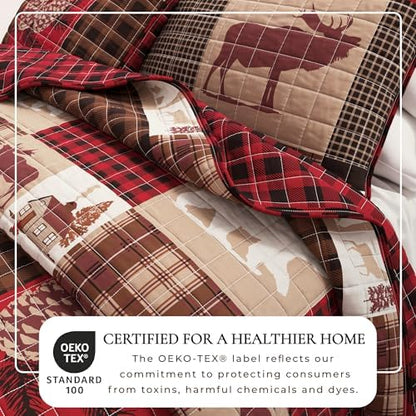Great Bay Home Lodge Quilt Set - 3-Piece Full/Queen Size Rustic Bedding Set - Lightweight, All-Season, Reversible Bedspread (Hemlock Red/Brown)
