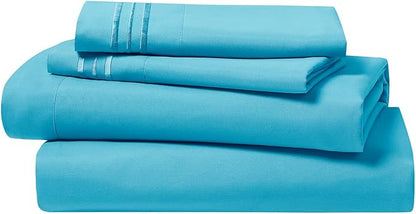 Clara Clark Bed Sheets, Premier 1800 Series 4 Piece Bed Sheet Set, Deep Pocket, Wrinkle, Fade, Stain Resistant, Luxury Soft Bedding Sheets & Pillowcases, Queen, Beach Blue