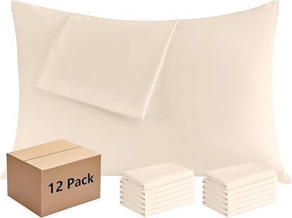 Pillowcases Queen 12 Pack, 20x30 Pillow Cases with Envelope Closure, Soft Plain Brushed Microfiber Covers Breathable Wrinkle-Resistant, Beige