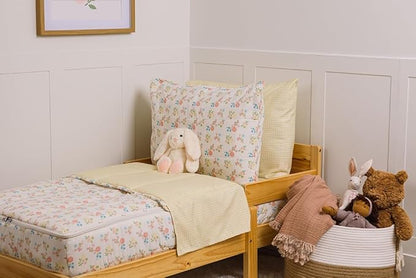 Beddy's Flower and Gingham Durable Zipper Bedding for Girls, Bed in a Bag, Floral Comforter & Yellow Gingham Sheets, Includes Pillowcase & Pillow Sham, Easy to Make & Wash - Queen