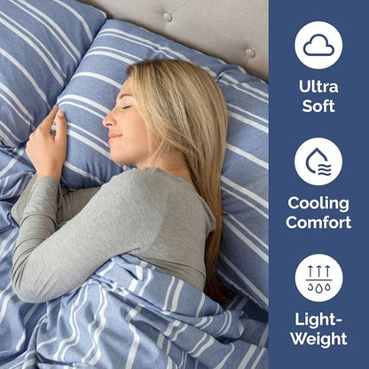 Standard Pillow Cases Set of 4 - Soft Hotel Quality Pillowcase Covers - Comfy, Cozy Bedding for Women, Men, Kids & Teens - Machine Washable Pillow Protectors - 4 Piece - Standard Size Blue Stripes