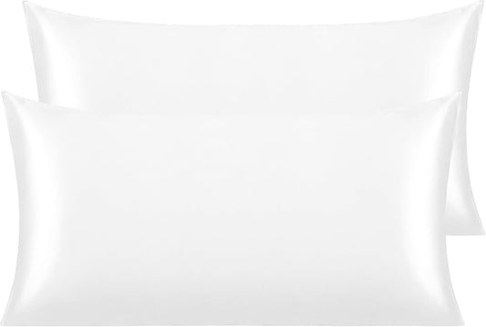 NTBAY 2 Pack Satin King Pillowcases for Hair and Skin, Luxurious and Silky Pillow Cases with Envelope Closure, 20x36 Inches, White