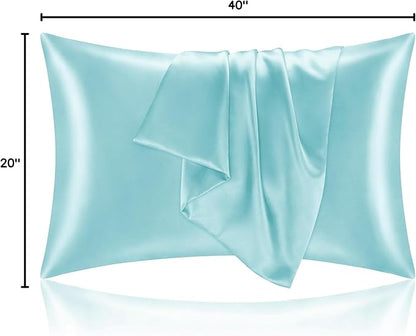 BEDELITE Satin Pillowcase for Hair and Skin, Super Soft and Cooling Similar to Silk Pillow Cases 2 Pack with Envelope Closure, Gift for Women Men(20"x40" King Size, Blue)