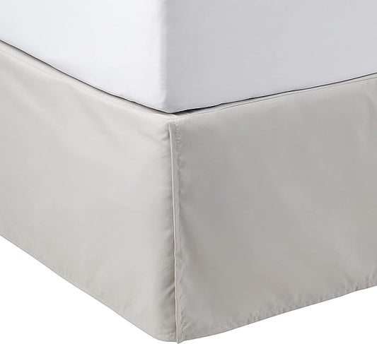 Amazon Basics Lightweight Pleated Bed Skirt, Machine Washable, Wrinkle and Fade Resistant, Queen, Light Grey, 16-Inch Drop