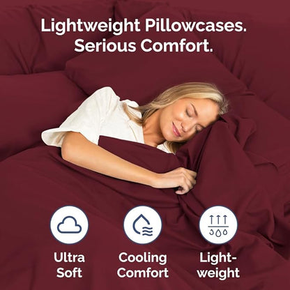 King Standard Pillow Cases Set of 4 - Soft Hotel Quality Pillowcase Covers - Comfy Bedding for Women, Men, Kids & Teens - Machine Washable Pillow Protectors - 4 Piece Set - King Standard Size Burgundy