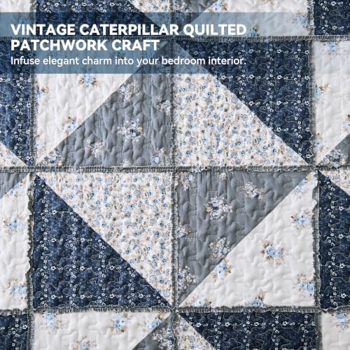 Oversized King Size Quilt Set 128x120 Grey Floral Patchwork Bedspreads Set