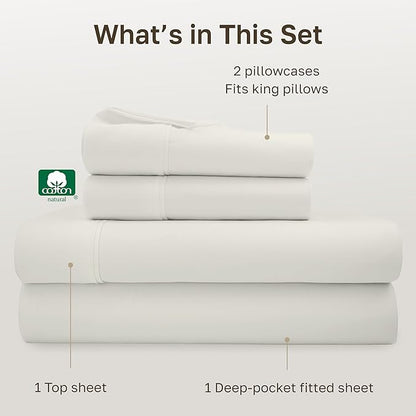 California Design Den King Bed Sheets Set - Soft 400 Thread Count Sateen, Natural 100% Cotton Sheets, Deep Pockets, All Around Elastic for a Snug Fit, Durable Bedding Set - Ivory (Pale Tone)
