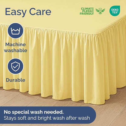 Bedskirt Queen Size Ruffle - 18 inch Drop Dust Ruffle Bed Skirt with Platform - Ultra-Soft, Easy Fit, Premium Hotel Quality - Wrinkle, Fade & Shrink Resistant - For Women, Men, Kids and Teens - Yellow