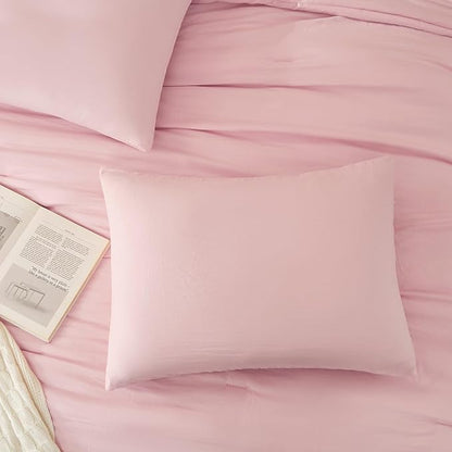 WRENSONGE Full Size Comforter Sets - 3 Pieces Soft Pink Comforter Prewashed Soft Lightweight for All Seasons, Fluffy Down Alternative Comforter Full Size with 2 Pillow Shams