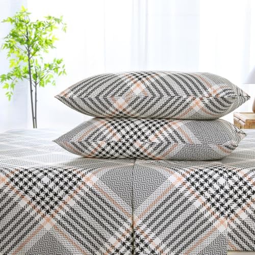 CozySmile Floral Printed Sheet Set King Size 4 Piece,Soft & Breathable Deep Pocket 16" Cooling Wrinkle Free Comforter Bed Set Botanical Pattern Sheets (King, Brown Diagonal Plaid)