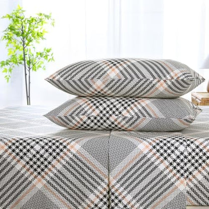 CozySmile Floral Printed Sheet Set King Size 4 Piece,Soft & Breathable Deep Pocket 16" Cooling Wrinkle Free Comforter Bed Set Botanical Pattern Sheets (King, Brown Diagonal Plaid)
