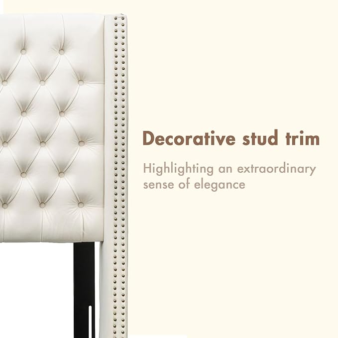 Madison Park King Wingback Upholstered Tufted Headboard, Featuring High-Density Sponge Padding, Adjustable Height Headboard, Easy Assembly, Beige Velvet