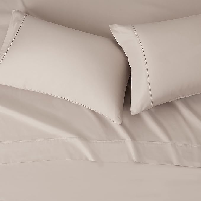 Amazon Basics Lightweight Super Soft Cooling, Breathable Wrinkle Resistant Brushed Microfiber 4-Piece Sheet Set with 14-Inch Deep Pockets, Queen, Taupe, Solid