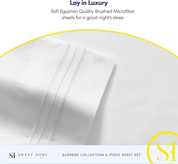 King Size Sheets - Breathable Luxury Bed Sheets with Full Elastic & Secure Corner Straps Built In - 1800 Supreme Collection Extra Soft Deep Pocket Bedding, Sheet Set, EXTRA DEEP pocket - King, White