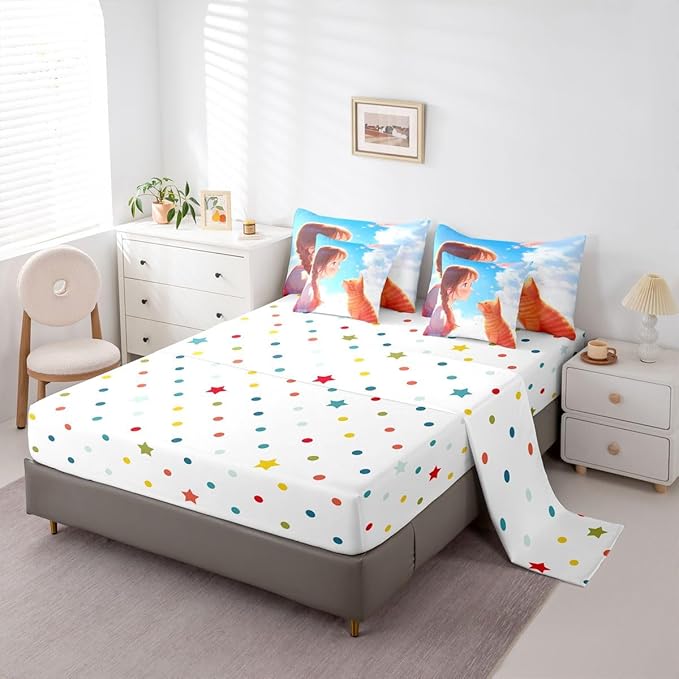 Erosebridal Japanese Anime Kids Bed in A Bag Cute Cartoon Girl Bedding Set Black Cat Animal King Comforter Set 7 Piece Romantic Aesthetic Girly Sheet Set with Comforter