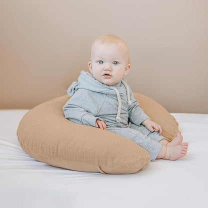 Konssy Muslin Nursing Pillow Covers, Soft and Cute Nursing Covers for Breastfeeding Pillows, Ideal for Newborn Baby Boys and Girls (Camel, Moon) - 2 Pack