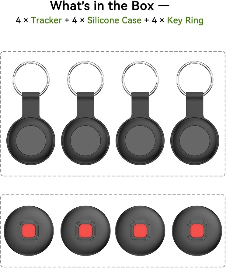 Bluetooth Dog Tracker Tag, Pet Tracker for Dogs with Silicone Collar Holder, Works with Apple Find My & Android Find Hub, IP67 Waterproof Anti-Lost Locator