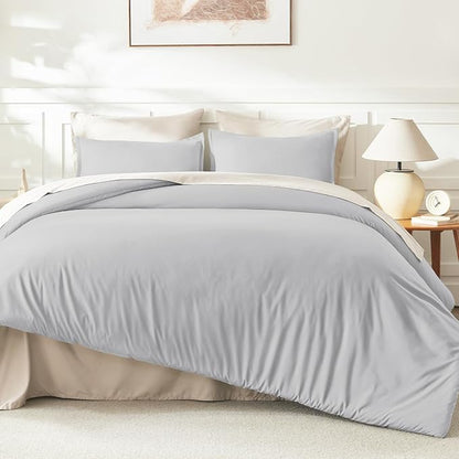 Litanika Light Grey Comforter California King Size, 3 Pieces Cal King Lightweight Solid Bedding Comforter Set, All Season Fluffy Bed Set (104x96In Comforter & 2 Pillowcases)