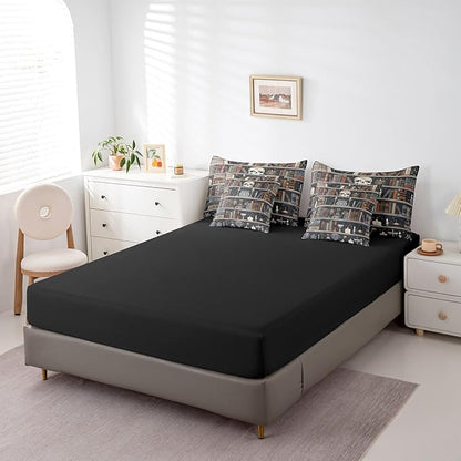 Feelyou Magic Bookshelf Comforter Set 7 Pieces King Size Vintage Library Bedding Set for Boys Girls Book Skull Bed in a Bag with Comforter, Sheets, Pillowcases & Cushion Covers