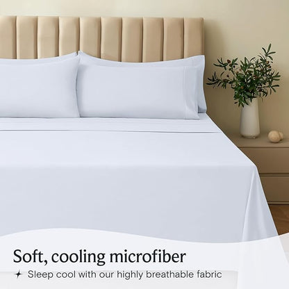 LuxClub 4 PC Sheet Set Bed Sheets Deep Pockets 16" Eco Friendly Wrinkle Free Cooling Machine Washable Hotel Bedding Silky Soft - Baby Blue King