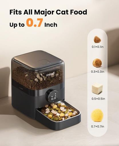 oneisall Cordless Cat Feeder with WiFi | Rechargeable 100-Day Battery Operated, 12 Cups/3L, Dry Food Dispenser, Large Kibble, Smart App Control, Black