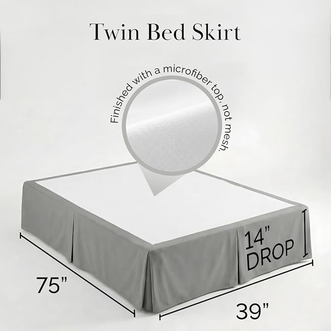 Southshore Fine Living, Inc. Twin Bed Skirt - 14" Drop, Luxury Pleated Bed Skirts, Twin Bedding Dust Ruffle, Twin Size Bed Skirting, Steel Grey