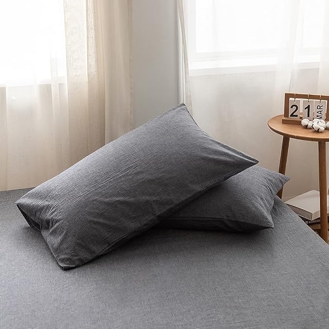 FACE TWO FACE Bedding Duvet Cover Set100% Washed Cotton Duvet Cover Linen Like Textured Breathable Durable Soft Comfy (California King, Gray)