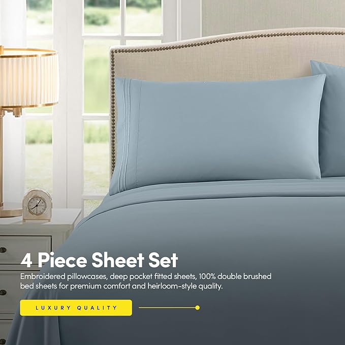 1500 Supreme Collection King Sheet Sets Misty - Luxury Hotel Bed Sheets and Pillowcase Set for King Mattress - Extra Soft, Elastic Corner Straps, Deep Pocket Sheets, King Misty