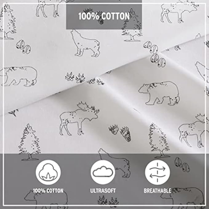 Eddie Bauer - King Sheets, Cotton Percale Bedding Set, Crisp & Cool Home Decor (Animal Tracks, King)