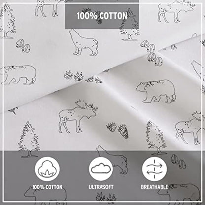 Eddie Bauer - Twin XL Sheet Set, Cotton Percale Bed Sheets, Crisp & Cool, Ideal Dorm Essentials (Animal Tracks White, Twin XL)