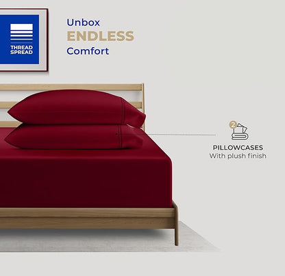 THREAD SPREAD 100% Cotton King Size Pillow Cases Set of 2 - Luxury 400 Thread Count Pillow Cases King Size (Burgundy), Soft Cooling Breathable & Durable Sateen Weave Hotel Quality Cotton Pillowcases