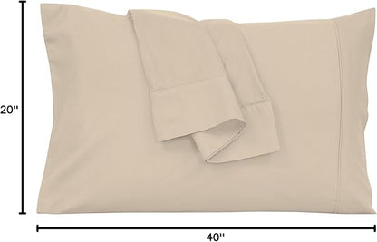 Royale Linens King Pillowcase Set of 2 - Bed Pillow Cover - 20" x 40" -Sand Pillowcases - 1800 Brushed Microfiber, Wrinkle & Fade Resistant - Soft & Cozy- King Size Pillow Case (Sand)