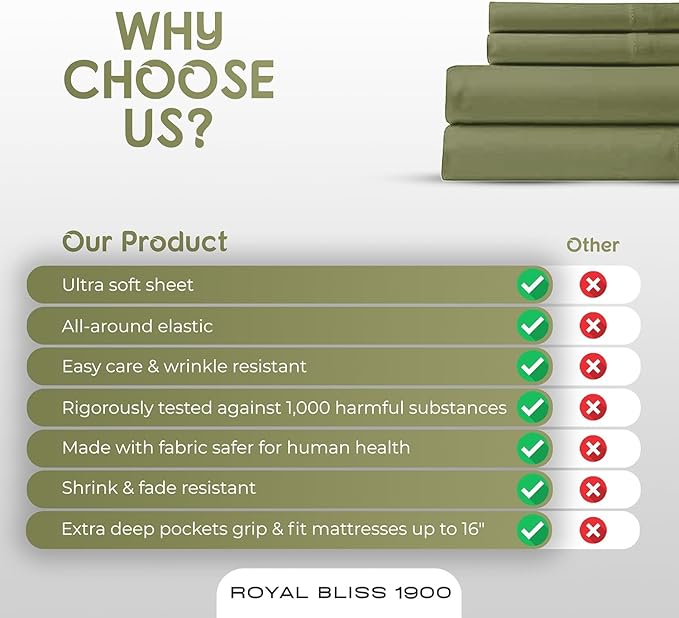 Top Split Flex Head King Size Sheet Set - Egyptian Quality Ultra-Soft Bed Sheets - Double Brushed - Deep Pockets- Easy Fit - 4 Piece Set- Fade Resistant (Sage)