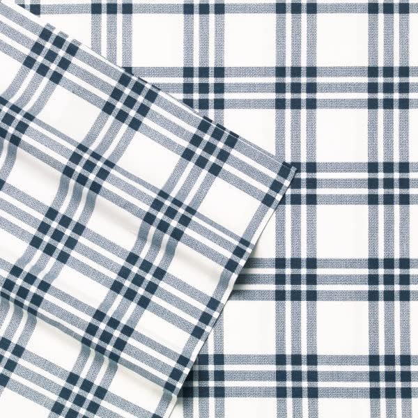 Eddie Bauer - Full Sheets, Cotton Percale Bedding Set, Crisp & Cool Home Decor, Dorm Room Essentials (Navy Plaid, Full)