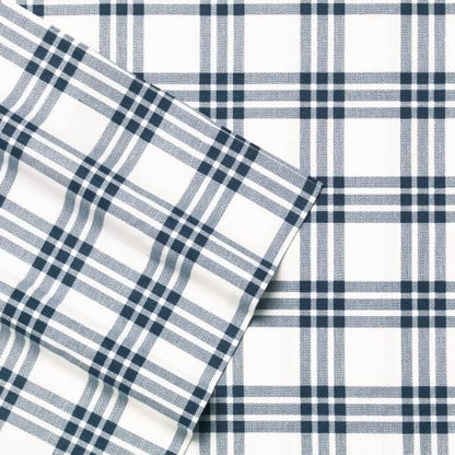 Eddie Bauer - Full Sheets, Cotton Percale Bedding Set, Crisp & Cool Home Decor, Dorm Room Essentials (Navy Plaid, Full)