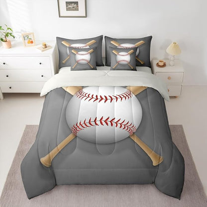 Erosebridal Baseball Bat Bed in a Bag King Size Comforter Set 7 Pieces,Sports Ball Bedding Sets Ball Game Sheet Set with Comforter