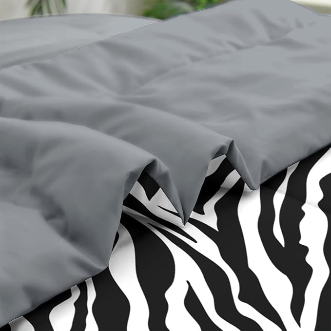 Comforter Set Twin Size, Zebra Stripe Animal 5 Pcs Bedding for Kids and Adults, Black White Bed Sheet Sets with Fitted Sheet Pillowcase & Sham for Bedroom Bed Decor