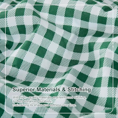 Gingham Twin Sheet Set, Lightweight Super Soft Brushed Microfiber Plaid Bed Sheets with 16" Deep Pocket, 3 Piece Ruffle Farmhouse Bedroom Decor, Green
