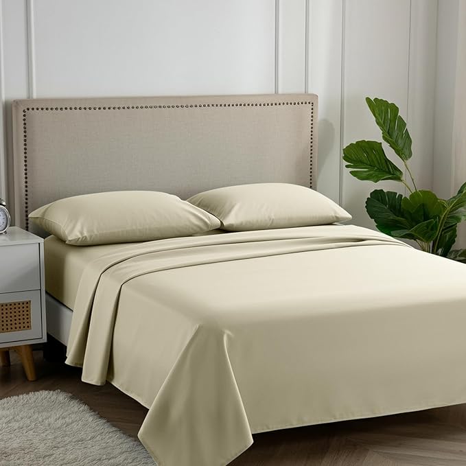 Carressa Linen 100% Egyptian Cotton California King Size Sheet Set - Luxury 600 Thread Count Cotton Sheets Cal King Size (Beach Sand), Soft, Cooling, Sateen Weave 16" Deep Pocket Hotel Quality Sheet