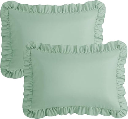 KKJIAF Ruffle Pillow Cases King Size Set of 2, Ruffled Pillow Covers with Envelope Closure, Wrinkle Resistant Pillowcases 20" x 36", Ruffled Pillow Shams, Sage Green