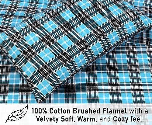 RUVANTI Flannel Sheets Queen Size, Teal Plaid