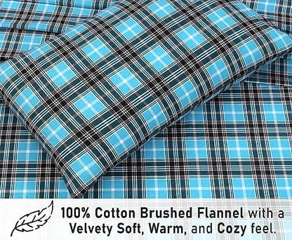 RUVANTI Flannel Sheets Full Size, Teal Plaid