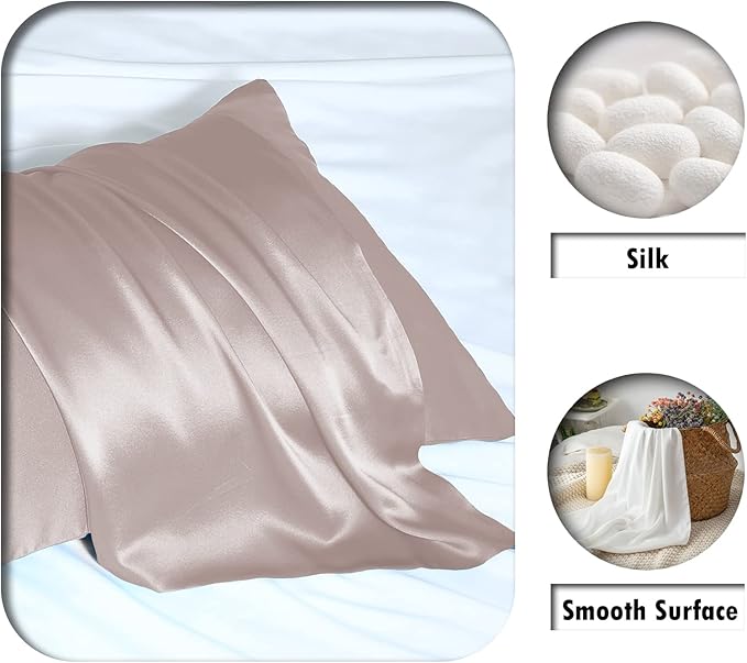 Mulberry Silk Pillowcase for Hair and Skin Standard Size 20"X 26" Pillow Case with Hidden Zipper Soft Breathable Smooth Cooling Silk Pillow Covers for Sleeping (Lotus Root Pink,Standard,1Pcs)