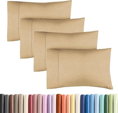 King Standard Pillow Cases Set of 4 - Soft Hotel Quality Pillowcase Covers - Comfy Bedding for Women, Men, Kids & Teens - Machine Washable Pillow Protectors - 4 Piece Set - King Standard Heathered Tan
