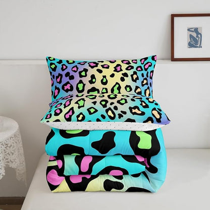 Feelyou Leapord Comforter Set Queen Size Leopard Print Comforter for Boys Girls Teens Cheetah Print Bedding Set Morden Duvet Set Room Decor Pale Blue Quilt Set