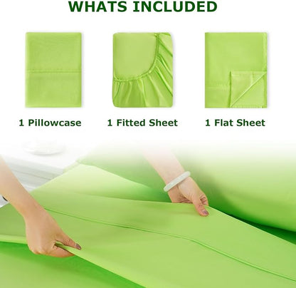 Twin Size Bed Sheet Set - 3 Piece Soft Microfiber Sheets with Deep Pockets, Cooling Technology, and Wrinkle-Free Pillowcase. Hotel-Quality, Durable Bedding, Sharp Green